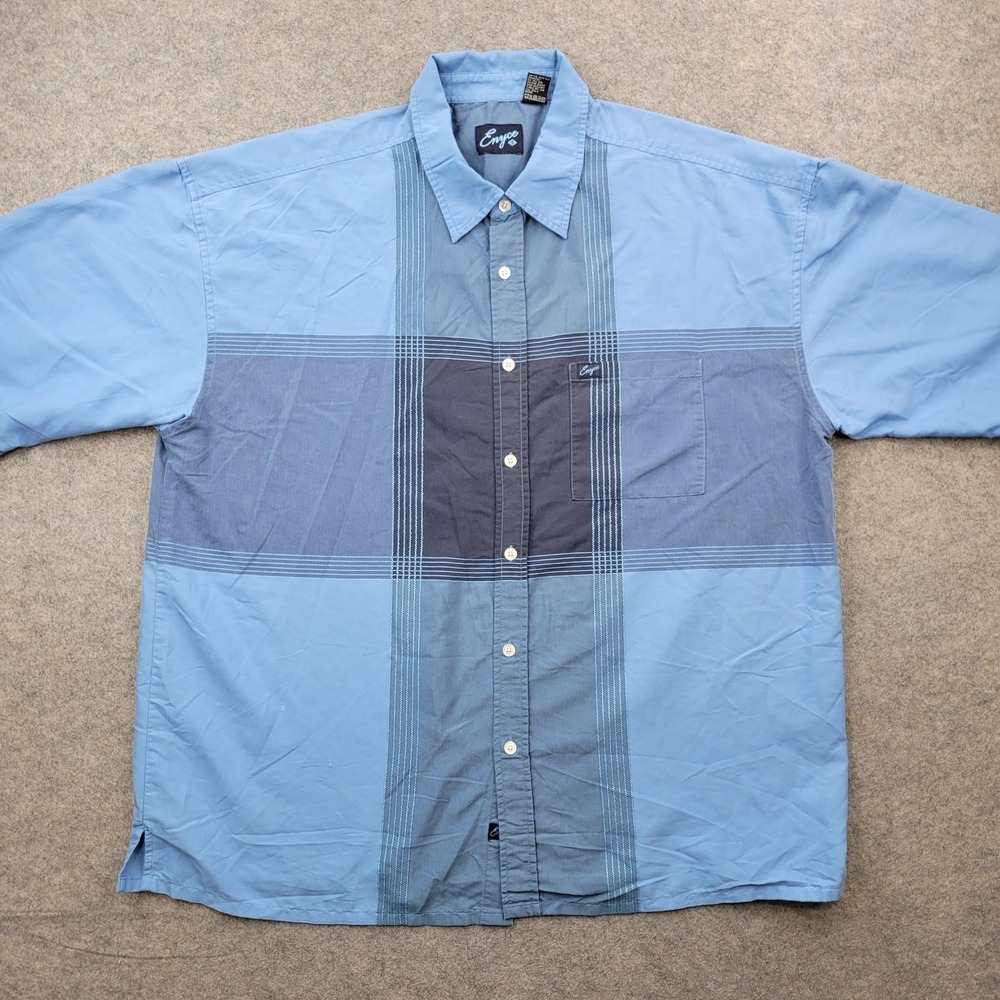 Enyce Shirt Mens 3XL Blue Colorblock Cotton Blend Button Front Short Sleeve